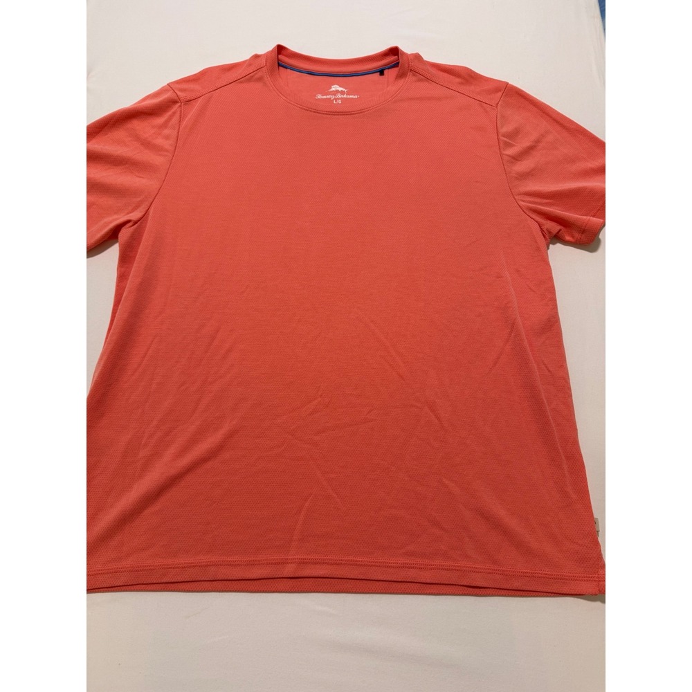 Tommy Bahama Mens Large Coral Orange Short Sleeve Waffle Knit T-Shirt Marlin